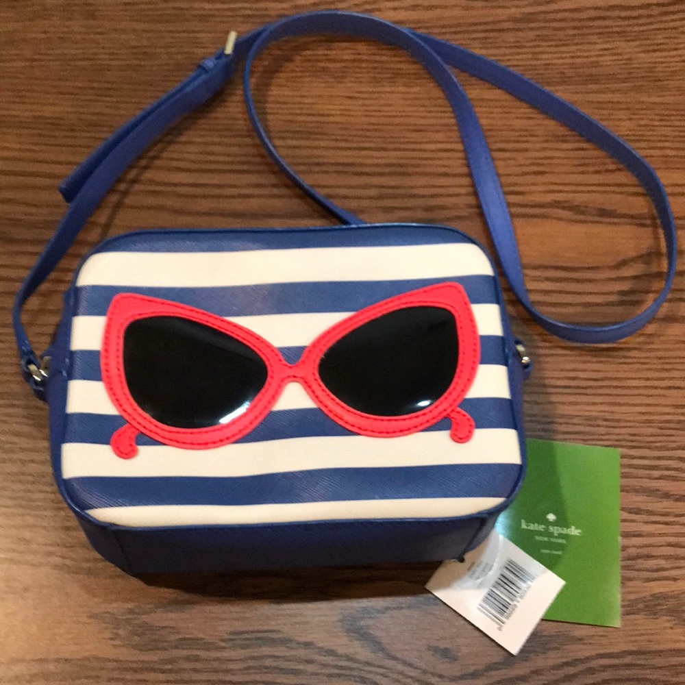 kate spade Navy White Stripe Crossbody with Red Sunglasses Applique